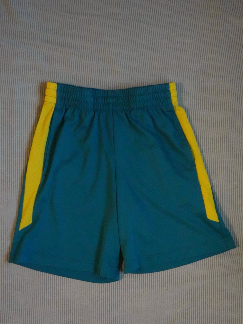 tek gear Teal Athletic Shorts with Yellow Side Panels